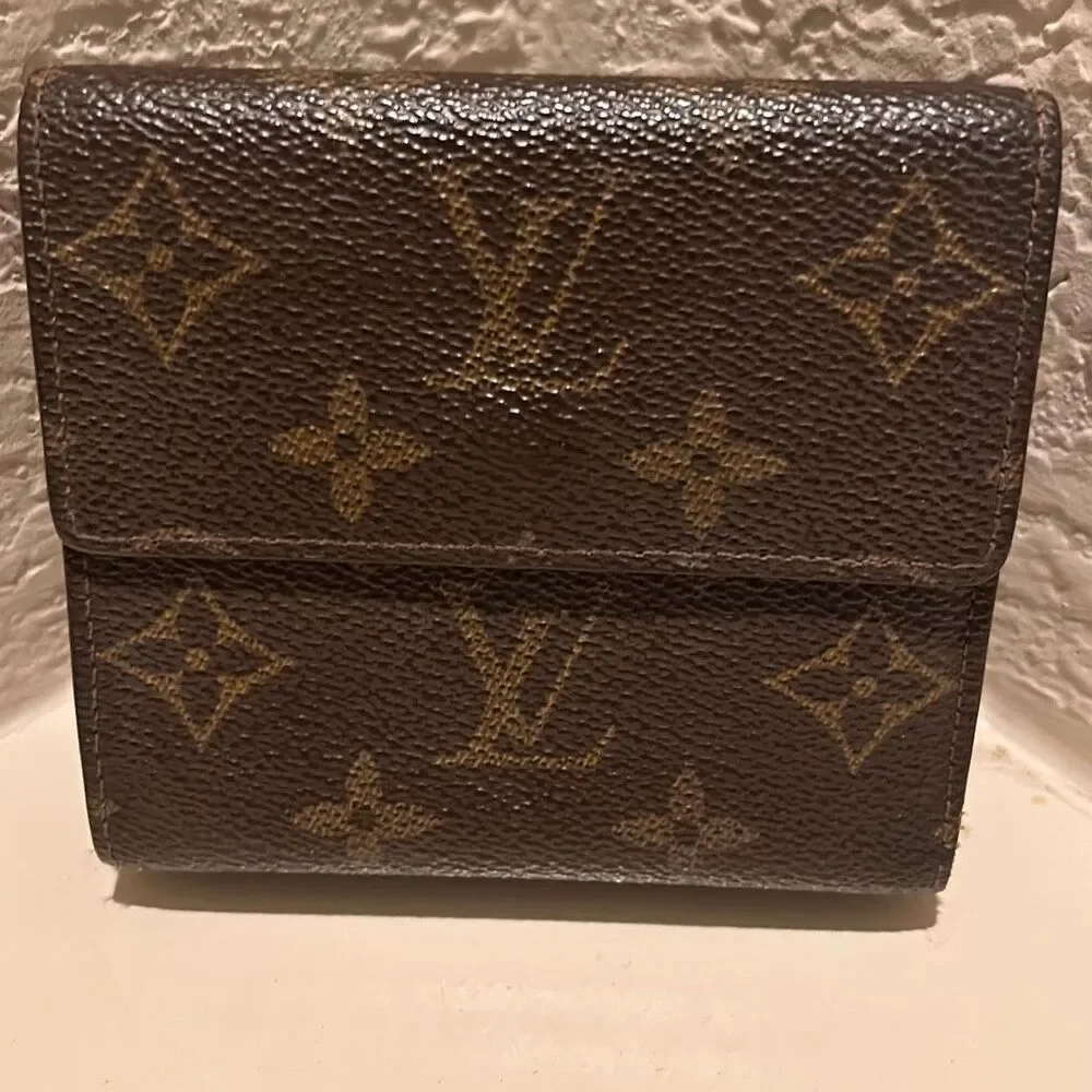 Louis Vuitton Monogram Compact Trifold Wallet Classic Brown Tan LV Logo Pattern